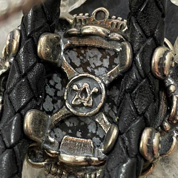 Carolyn Pollack Sterling Snowflake Obsidian Braided Leather Bracelet For Women - Picture 8 of 10